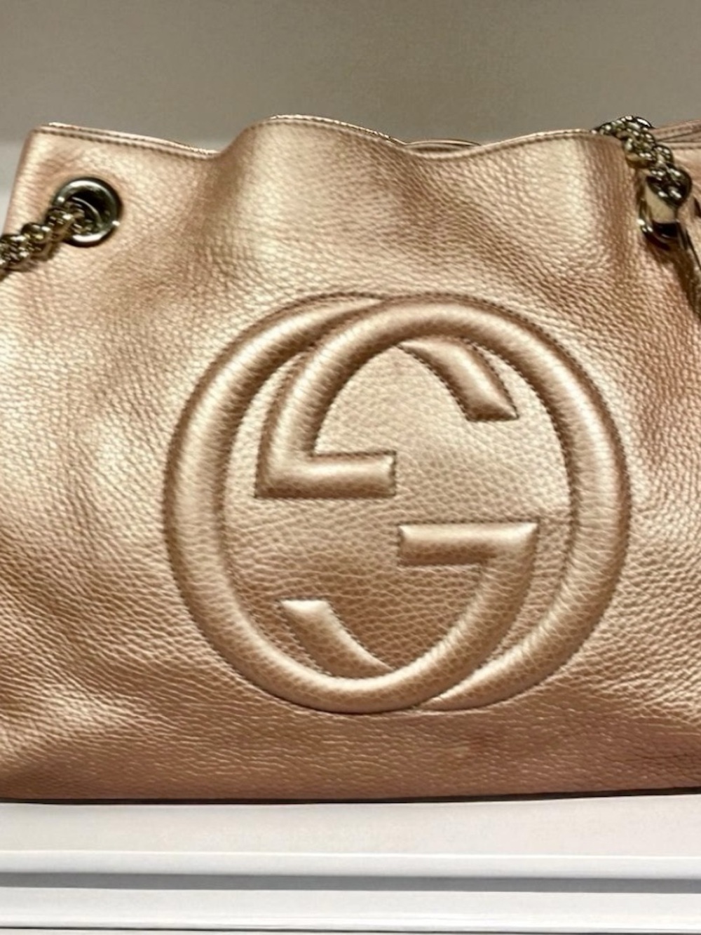 GUCCI RARE Soho Chain Link Tote - Rose Gold Metallic - Japan Exclusive